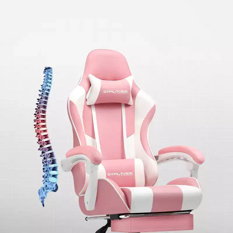 Chaise de gaming avec repose-pieds et oreiller de massage lombaire ergonomique en cuir PU - GTRACING
