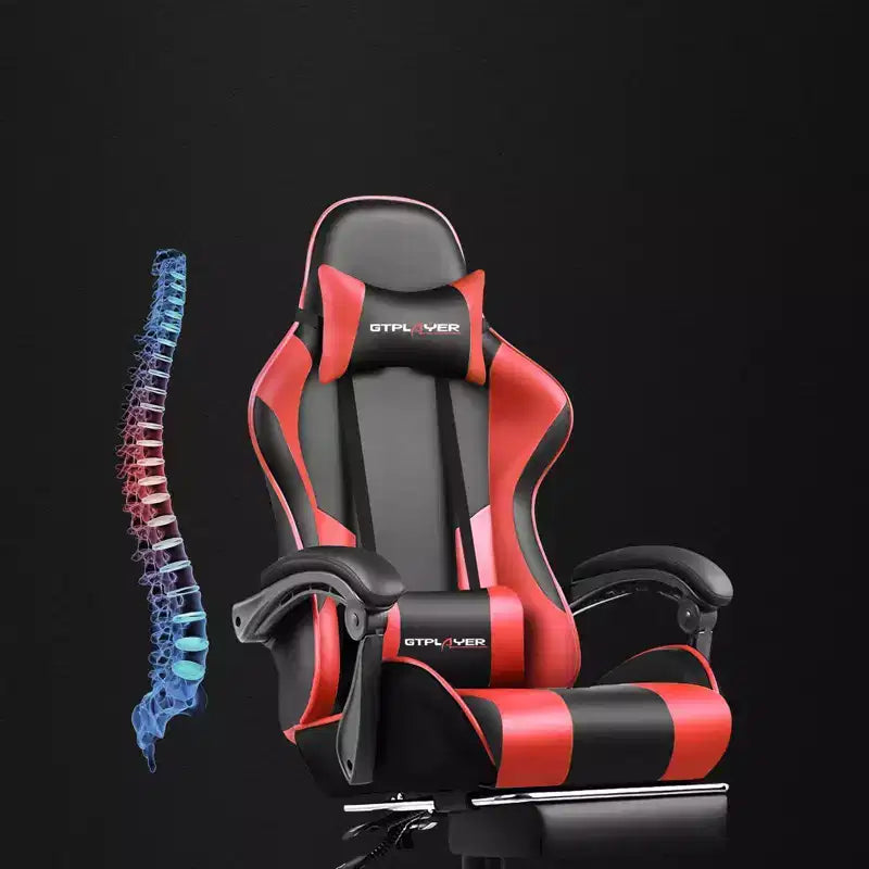 Chaise de gaming avec repose-pieds et oreiller de massage lombaire ergonomique en cuir PU - GTRACING