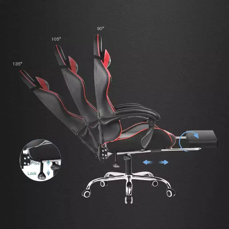 Chaise de gaming avec repose-pieds et oreiller de massage lombaire ergonomique en cuir PU - GTRACING