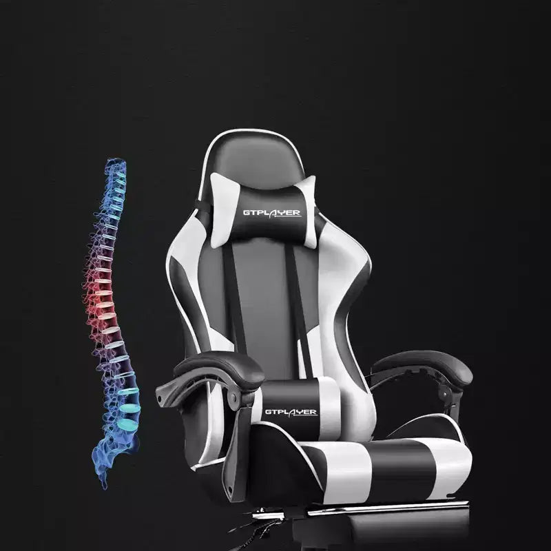 Chaise de gaming avec repose-pieds et oreiller de massage lombaire ergonomique en cuir PU - GTRACING