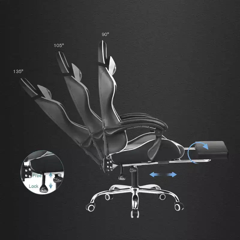 Chaise de gaming avec repose-pieds et oreiller de massage lombaire ergonomique en cuir PU - GTRACING