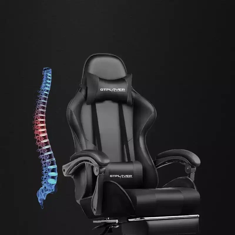 Chaise de gaming avec repose-pieds et oreiller de massage lombaire ergonomique en cuir PU - GTRACING