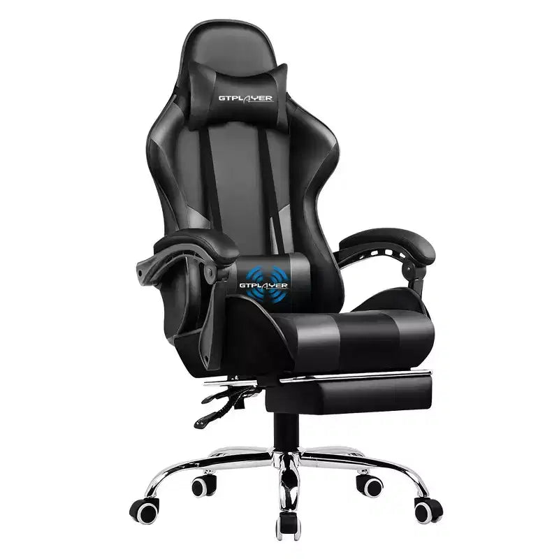 Chaise de gaming avec repose-pieds et oreiller de massage lombaire ergonomique en cuir PU - GTRACING