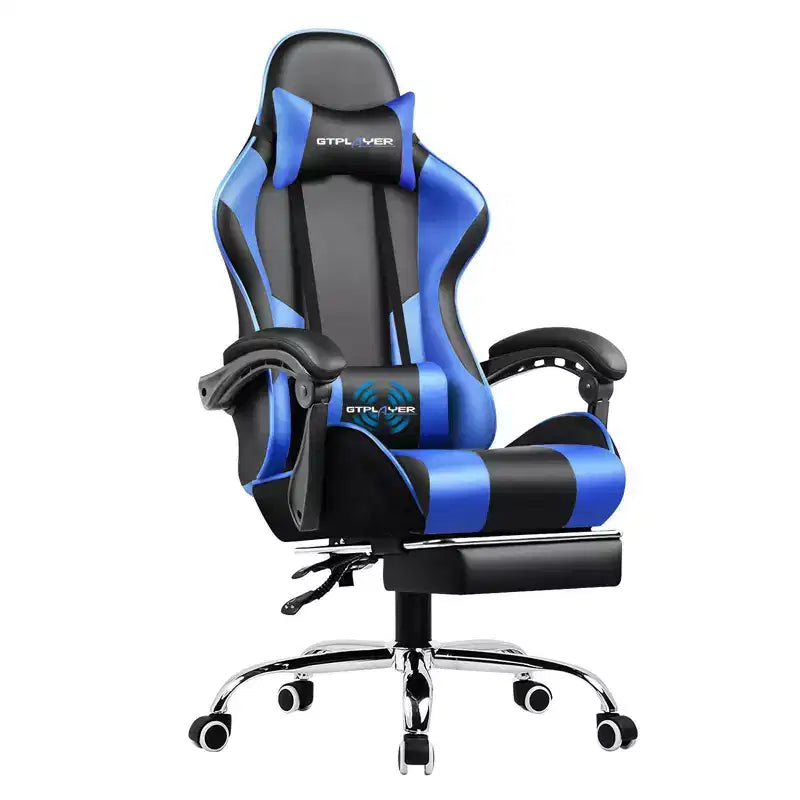 Chaise de gaming avec repose-pieds et oreiller de massage lombaire ergonomique en cuir PU - GTRACING