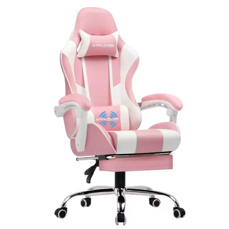 Gaming Chair with Footrest and Ergonomic Lumbar Massage Pillow PU Leather Office Chair - GTRACING