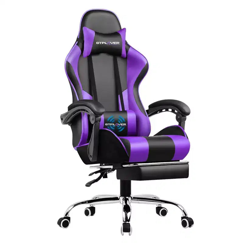 Chaise de gaming avec repose-pieds et oreiller de massage lombaire ergonomique en cuir PU - GTRACING