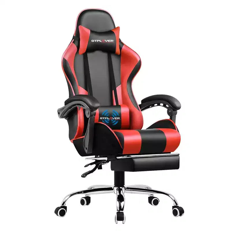 Chaise de gaming avec repose-pieds et oreiller de massage lombaire ergonomique en cuir PU - GTRACING