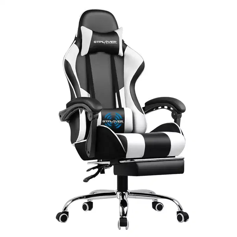 Chaise de gaming avec repose-pieds et oreiller de massage lombaire ergonomique en cuir PU - GTRACING