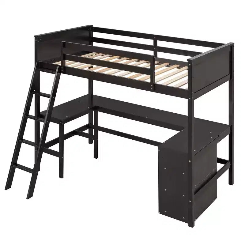 Lit mezzanine en bois, simple, avec étagères et bureau - ModernLuxe