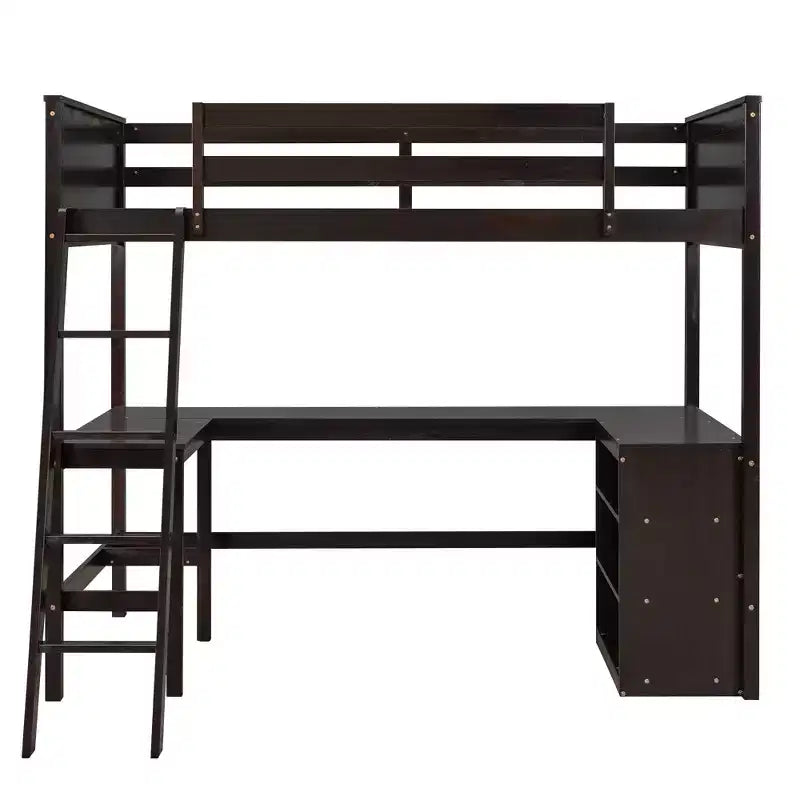 Lit mezzanine en bois, simple, avec étagères et bureau - ModernLuxe