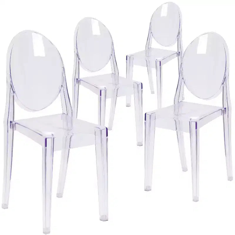 Emma and Oliver 4 Pack Ghost Side Chair in Transparent Crystal Stack Chair - Event & Accent Chair