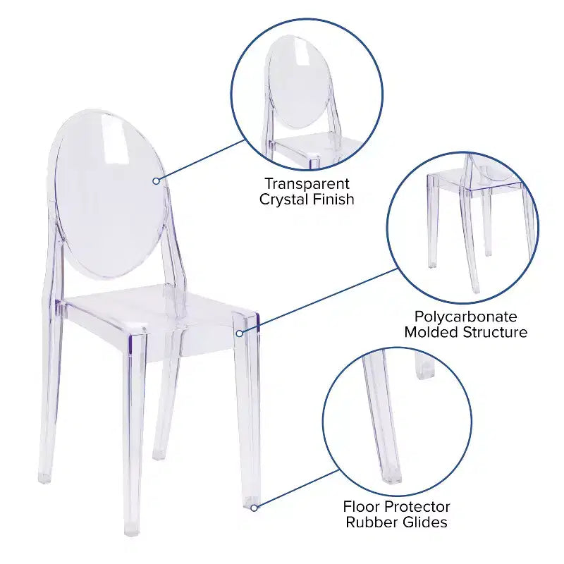 Emma et Oliver Lot de 4 Chaises d'Appoint Ghost en Acrylique Transparent Empilable - Chaise d'Événement & d'Appoint