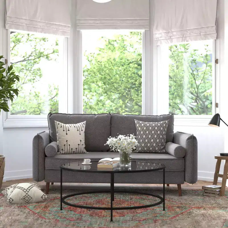 Canapé Emma et Oliver en tissu, style mi-siècle moderne, avec ressorts ensachés, pieds en bois et coussins de dossier amovibles
