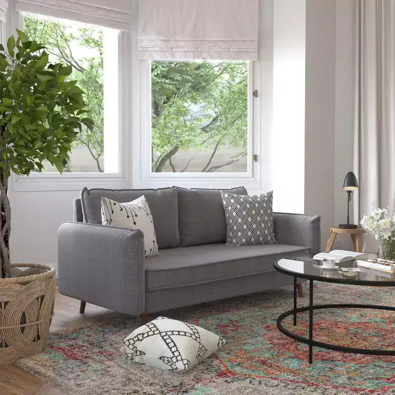 Canapé Emma et Oliver en tissu, style mi-siècle moderne, avec ressorts ensachés, pieds en bois et coussins de dossier amovibles