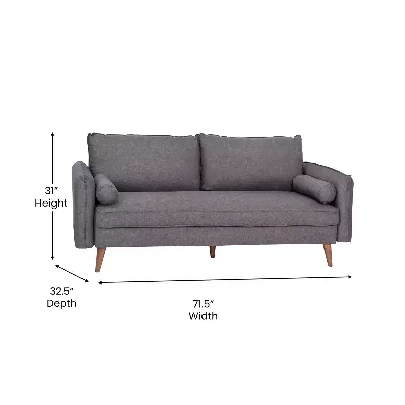 Canapé Emma et Oliver en tissu, style mi-siècle moderne, avec ressorts ensachés, pieds en bois et coussins de dossier amovibles