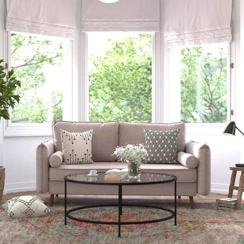 Canapé Emma et Oliver en tissu, style mi-siècle moderne, avec ressorts ensachés, pieds en bois et coussins de dossier amovibles