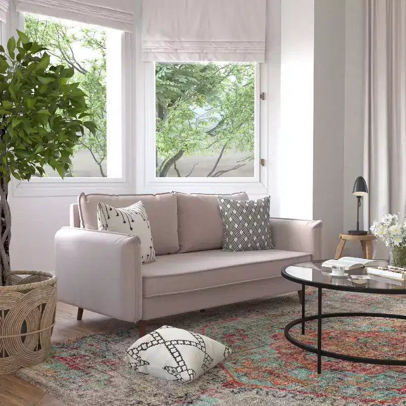 Canapé Emma et Oliver en tissu, style mi-siècle moderne, avec ressorts ensachés, pieds en bois et coussins de dossier amovibles