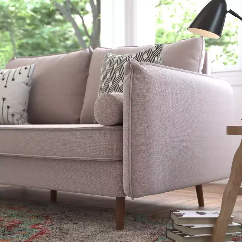 Canapé Emma et Oliver en tissu, style mi-siècle moderne, avec ressorts ensachés, pieds en bois et coussins de dossier amovibles