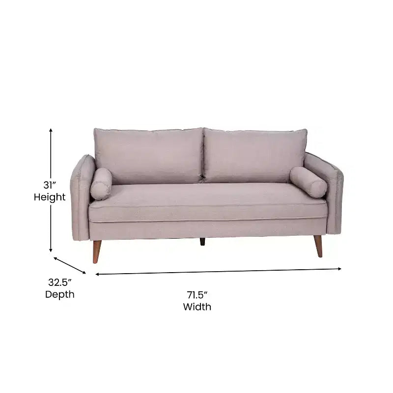 Canapé Emma et Oliver en tissu, style mi-siècle moderne, avec ressorts ensachés, pieds en bois et coussins de dossier amovibles