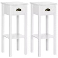 HOMCOM 2-Tier Side Table with Drawer, Narrow End Table with Bottom Shelf, for Living Room or Bedroom, Set of 2, White