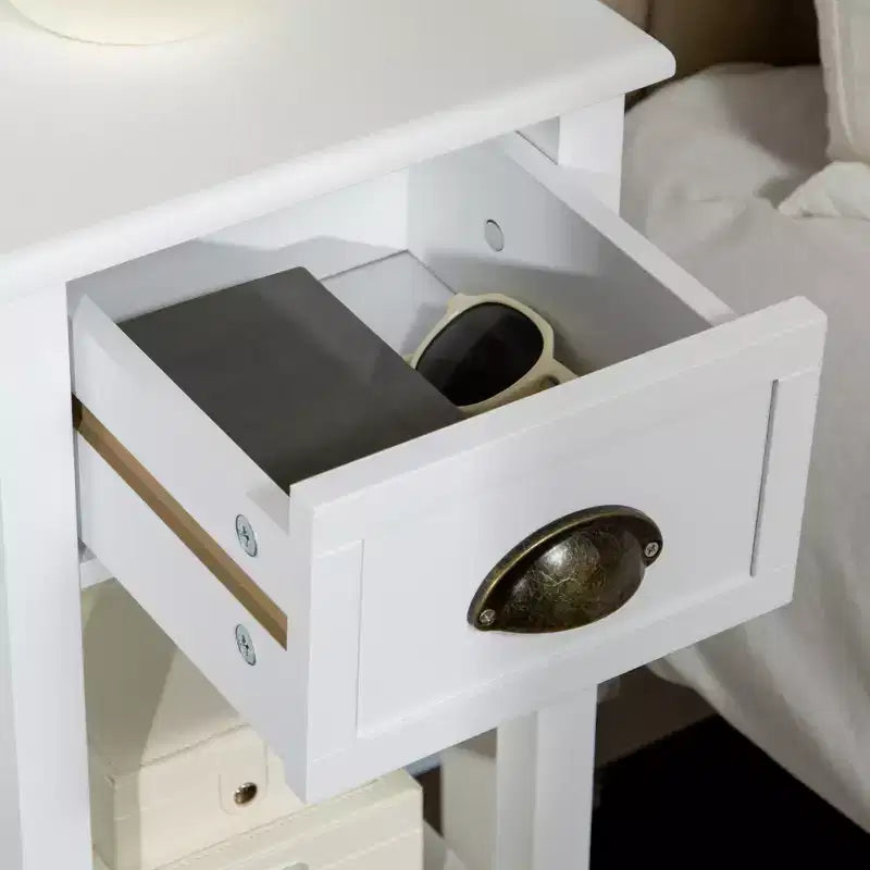 HOMCOM Table d'appoint à 2 niveaux avec tiroir, Table de bout étroite avec étagère inférieure, pour Salon ou Chambre à coucher, Lot de 2, Blanc