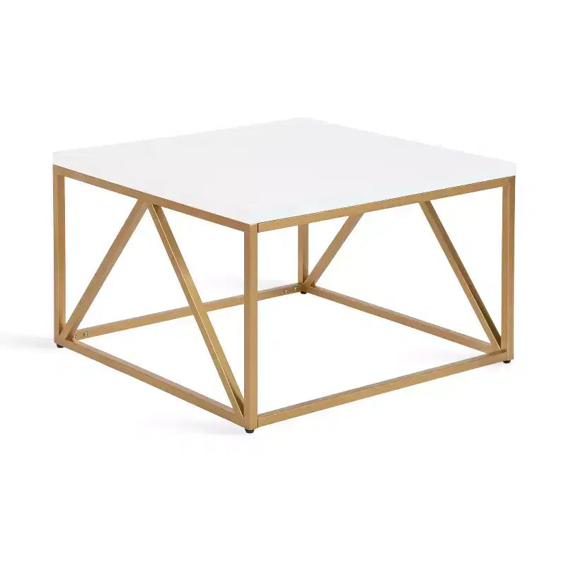 Kate and Laurel Truss Square MDF Coffee Table, 28x28x18, White and Gold
