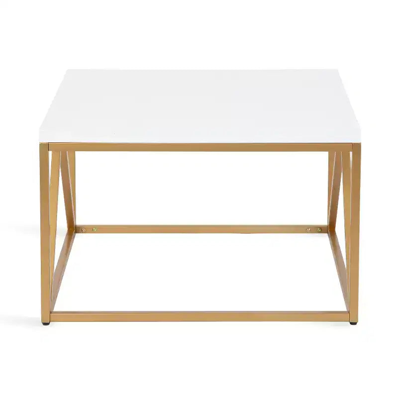 Table basse carrée Kate et Laurel Truss en MDF, 28x28x18, blanc et or