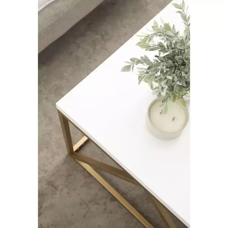 Table basse carrée Kate et Laurel Truss en MDF, 28x28x18, blanc et or