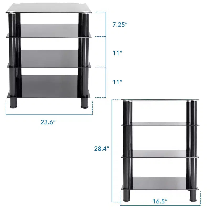 Mount-It! Meuble TV/Hi-Fi en verre trempé avec 4 étagères, capacité de 40 kg, Noir
