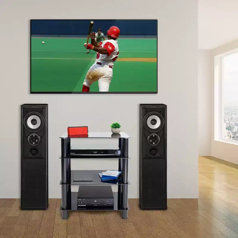 Mount-It! Meuble TV/Hi-Fi en verre trempé avec 4 étagères, capacité de 40 kg, Noir
