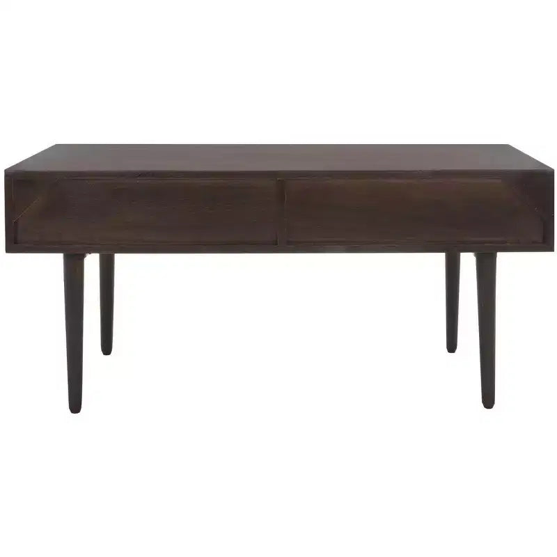 Table basse avec étagère ouverte et tiroir sculpté, finition noyer