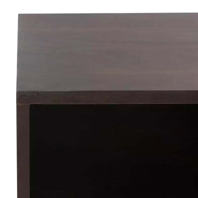 Table basse avec étagère ouverte et tiroir sculpté, finition noyer