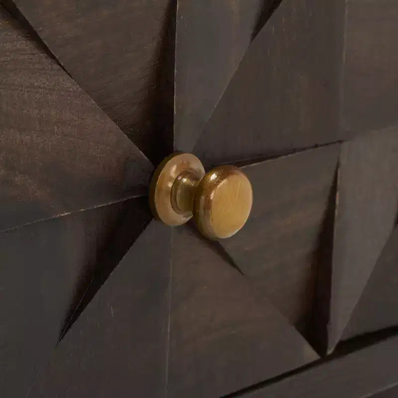 Table basse avec étagère ouverte et tiroir sculpté, finition noyer