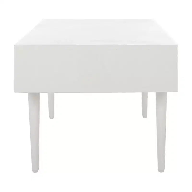Table basse avec étagère ouverte et tiroir sculpté, finition noyer
