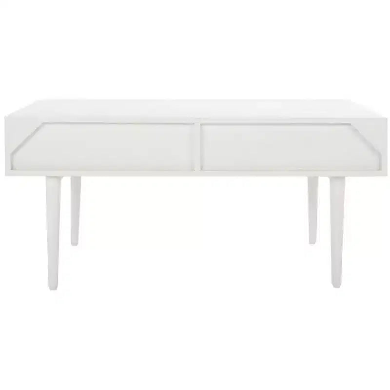 Table basse avec étagère ouverte et tiroir sculpté, finition noyer