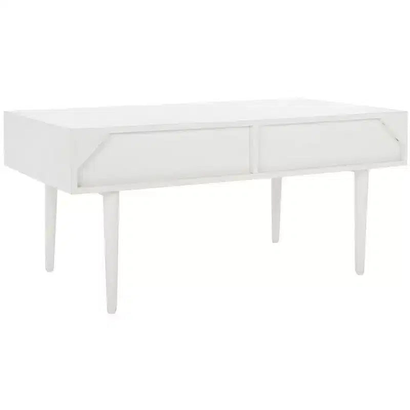 Table basse avec étagère ouverte et tiroir sculpté, finition noyer