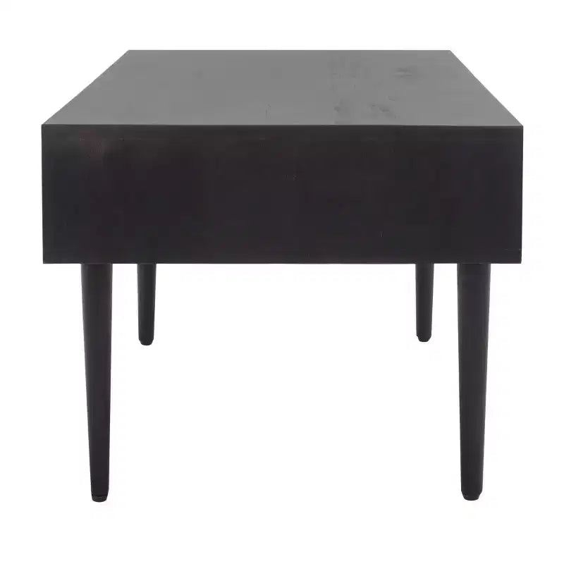 Table basse avec étagère ouverte et tiroir sculpté, finition noyer