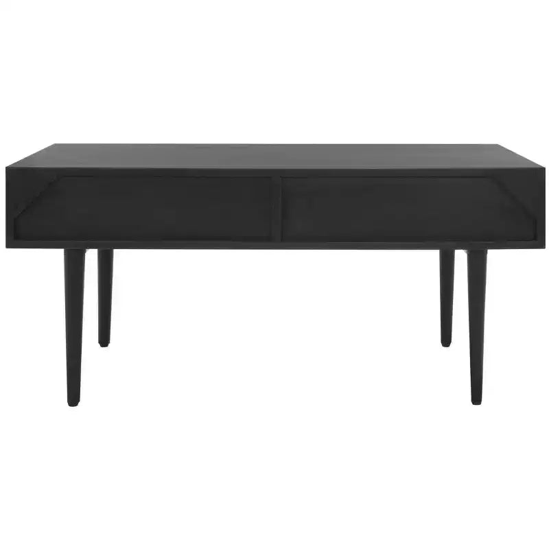 Table basse avec étagère ouverte et tiroir sculpté, finition noyer