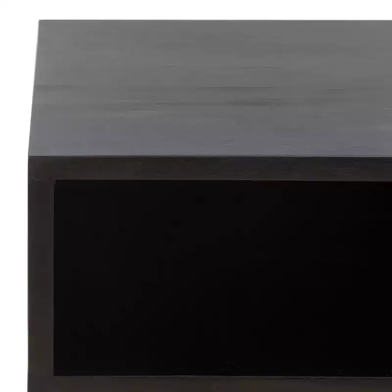 Table basse avec étagère ouverte et tiroir sculpté, finition noyer