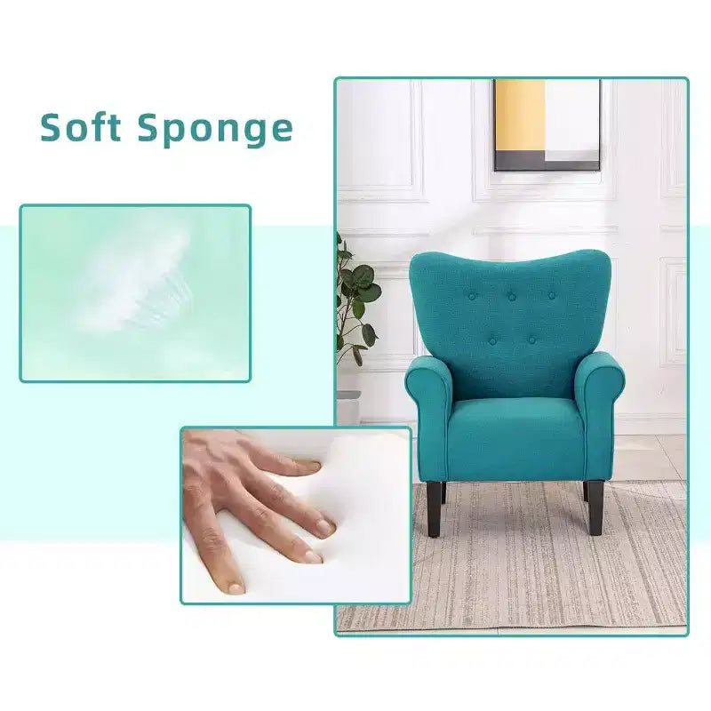 Fauteuil d'appoint dossier haut capitonné en velours, style Mid-Century