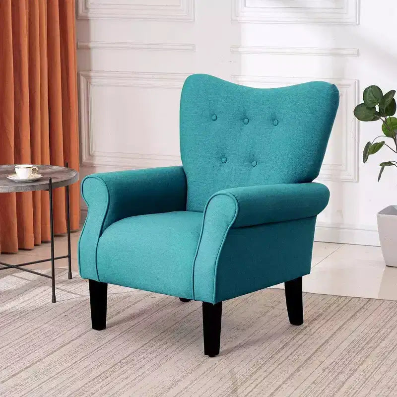 Fauteuil d'appoint dossier haut capitonné en velours, style Mid-Century