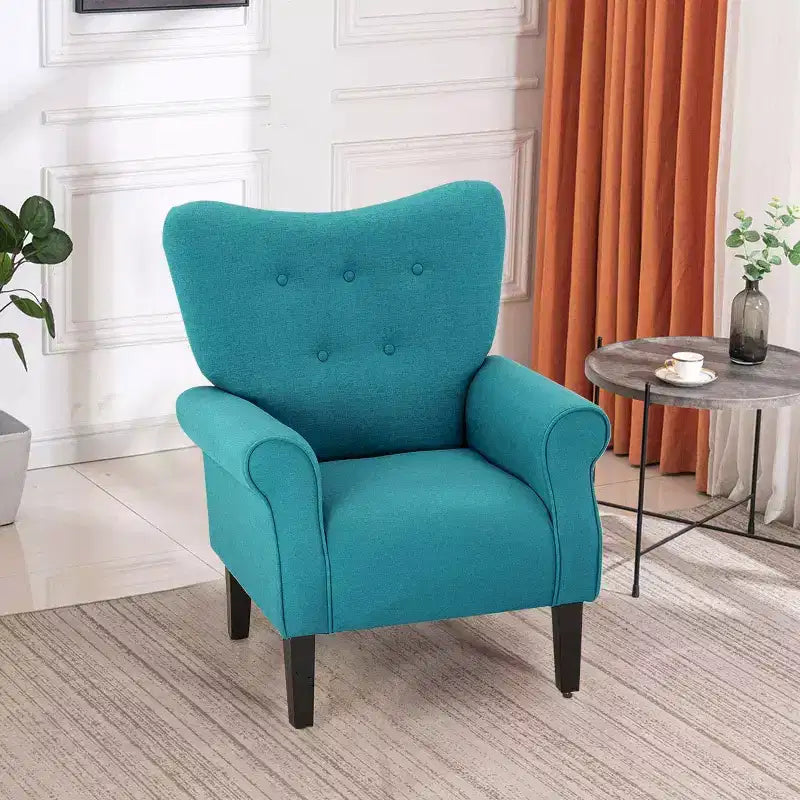 Fauteuil d'appoint dossier haut capitonné en velours, style Mid-Century