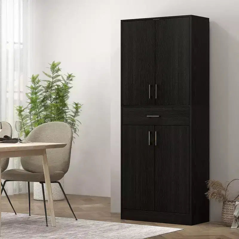 Meuble de rangement de cuisine de 70,75 pouces avec tiroir et étagère réglable, armoire de rangement haute autoportante avec 2 doubles portes, noir vieilli