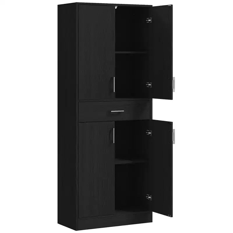 Meuble de rangement de cuisine de 70,75 pouces avec tiroir et étagère réglable, armoire de rangement haute autoportante avec 2 doubles portes, noir vieilli
