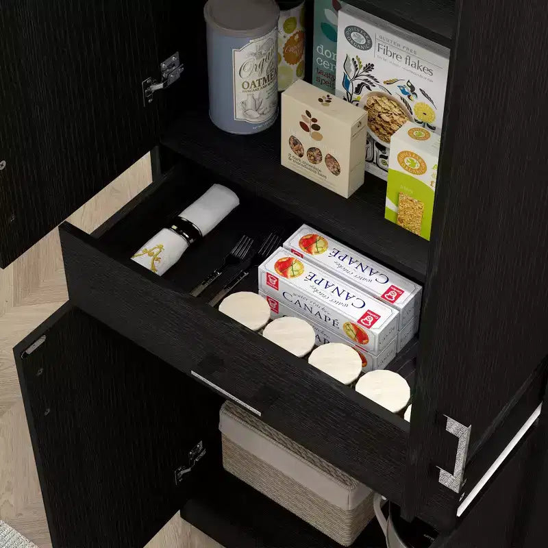 Meuble de rangement de cuisine de 70,75 pouces avec tiroir et étagère réglable, armoire de rangement haute autoportante avec 2 doubles portes, noir vieilli