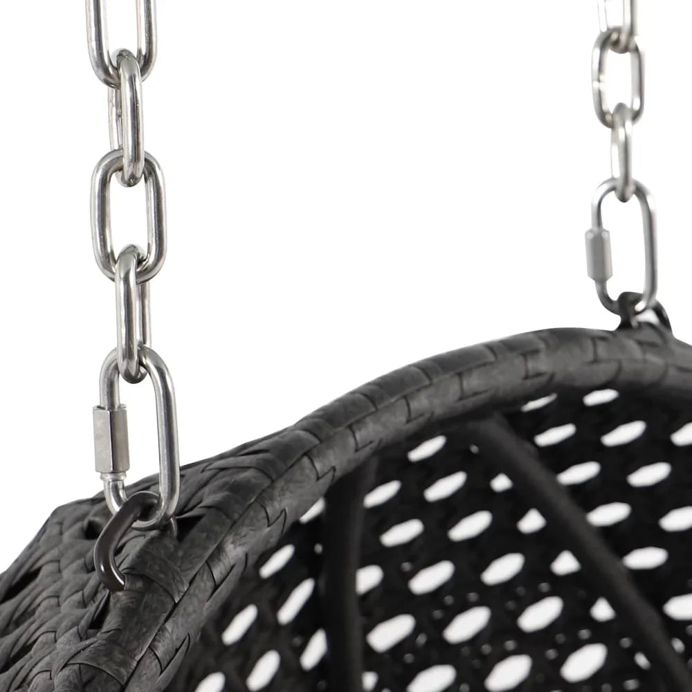 LeisureMod Fauteuil suspendu œuf 2 places avec support - Balançoire / hamac de patio en rotin osier pour extérieur/intérieur avec coussins