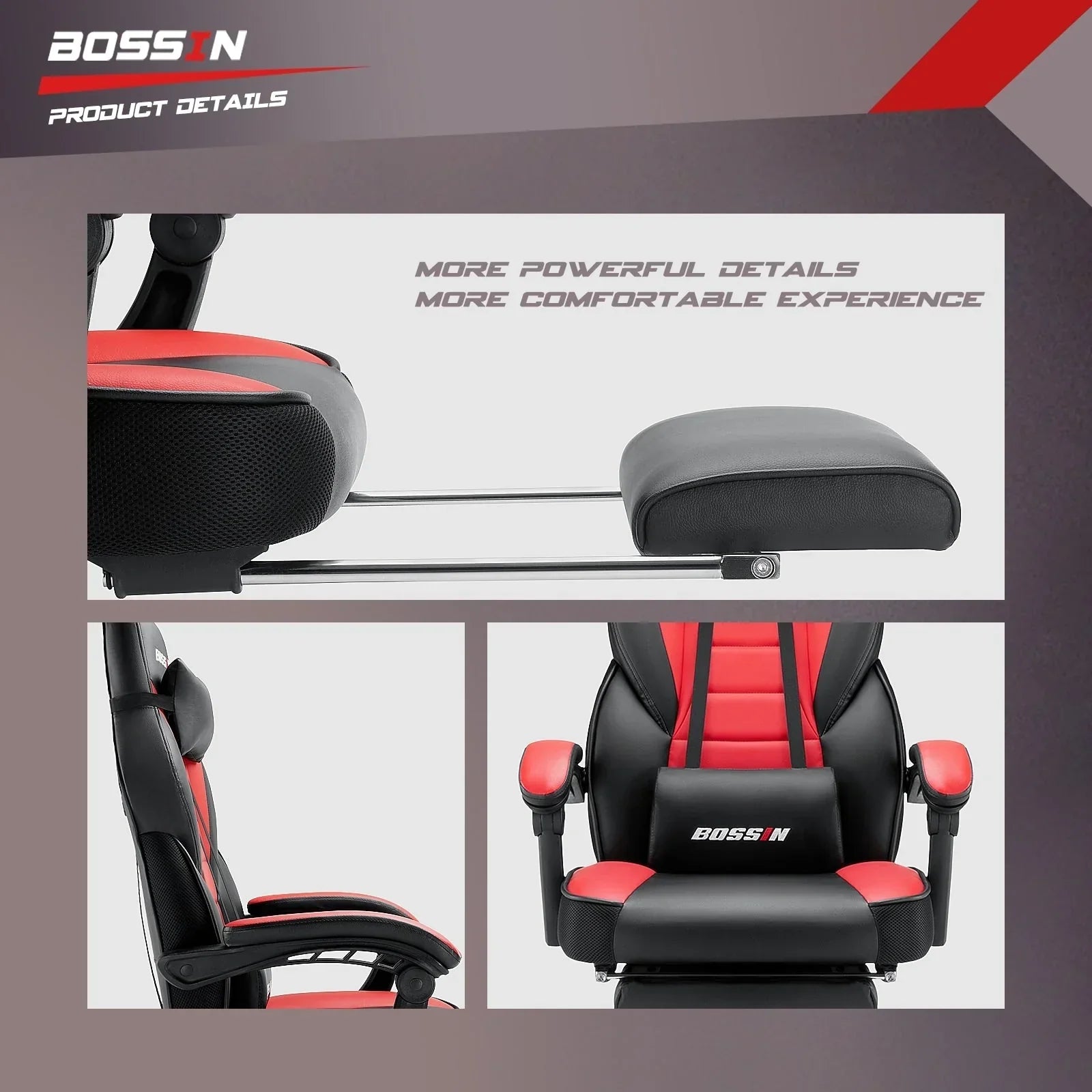 Chaise de jeu style course BOSSIN, fauteuil gamer grande taille 300 lb, chaise d'ordinateur à dossier haut