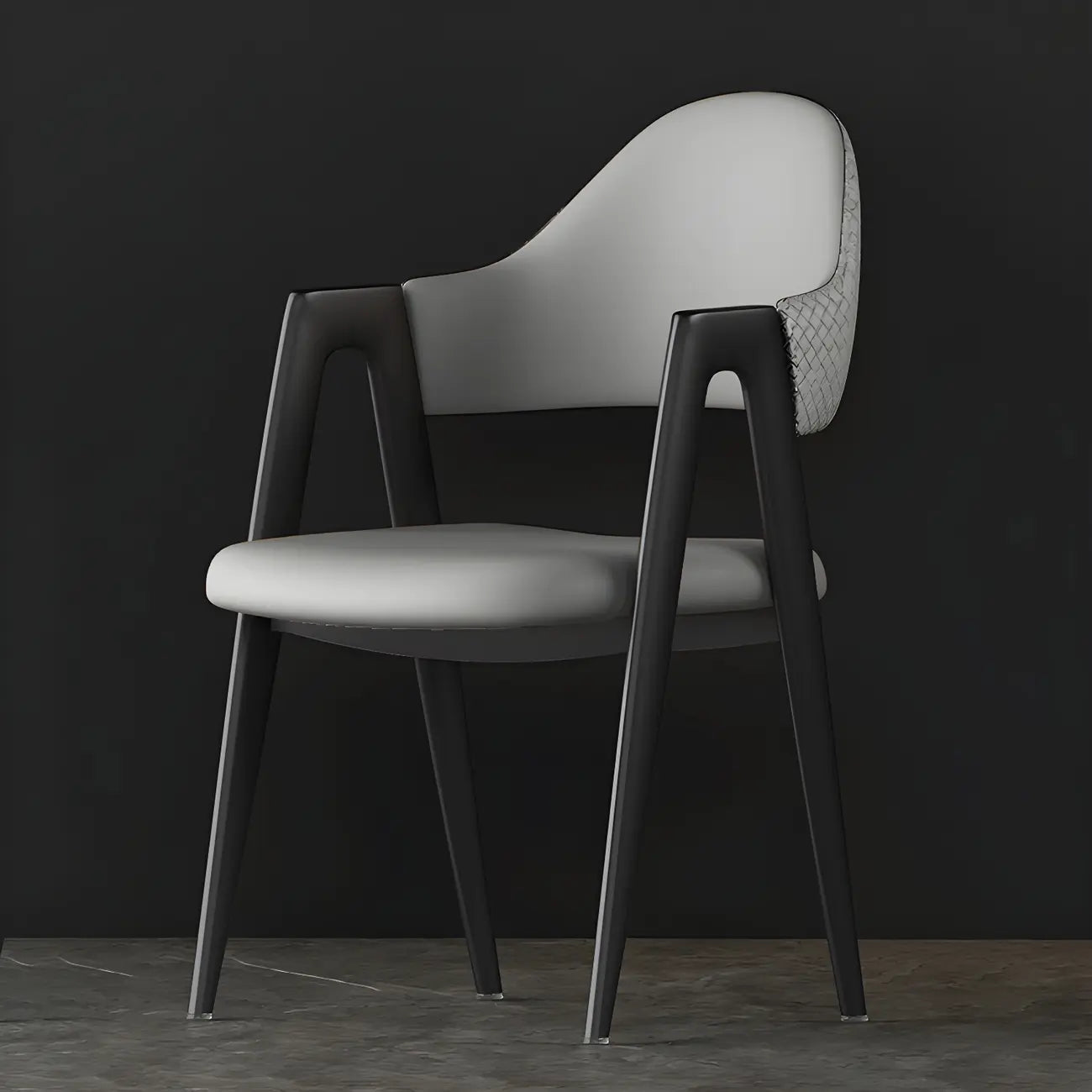 Chaise de salle à manger moderne en cuir à dossier ouvert et incurvé avec accoudoirs