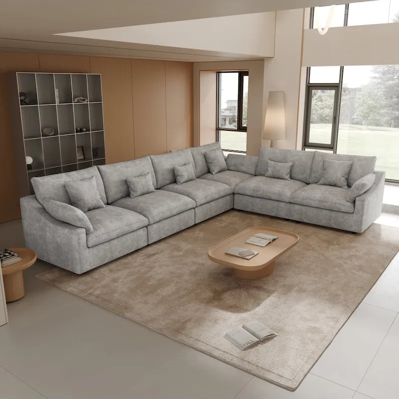 Grand canapé d'angle sectionnel en lin pour salon