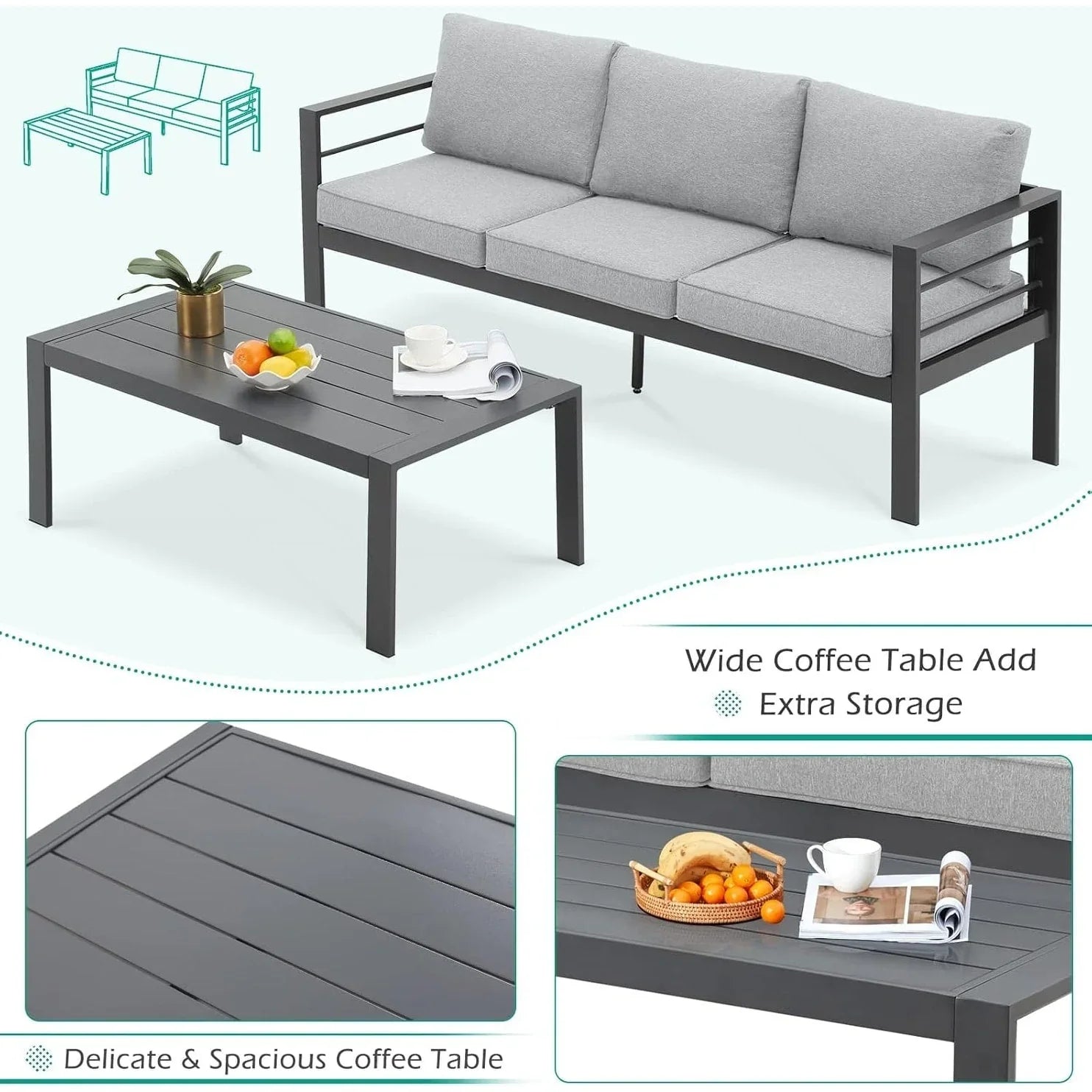 AECOJOY Ensemble de 7 Meubles de Jardin en Aluminium pour Extérieur